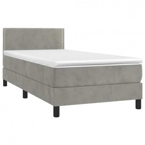 Cadre de lit et matelas Gris clair 100x200cm Velours