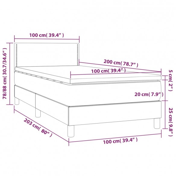 Cadre de lit et matelas Gris clair 100x200cm Velours