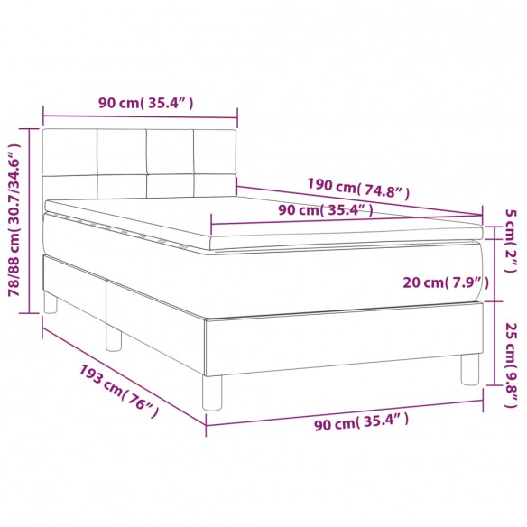 Cadre de lit et matelas Gris foncé 90x190 cm Tissu