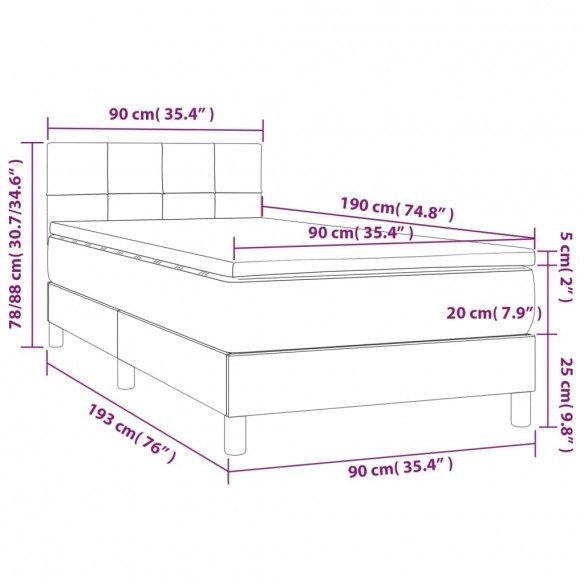 Cadre de lit avec matelas et LED Gris foncé 90x190cm