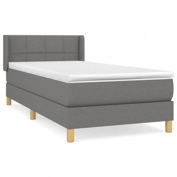 Cadre de lit avec matelas Gris foncé 90x200 cm Tissu