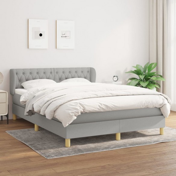 Cadre de lit avec matelas Gris clair 140x200cm Tissu