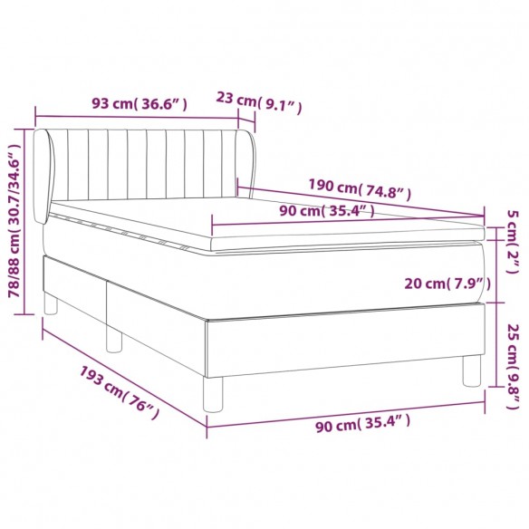 Cadre de lit et matelas Gris foncé 90x190 cm Tissu