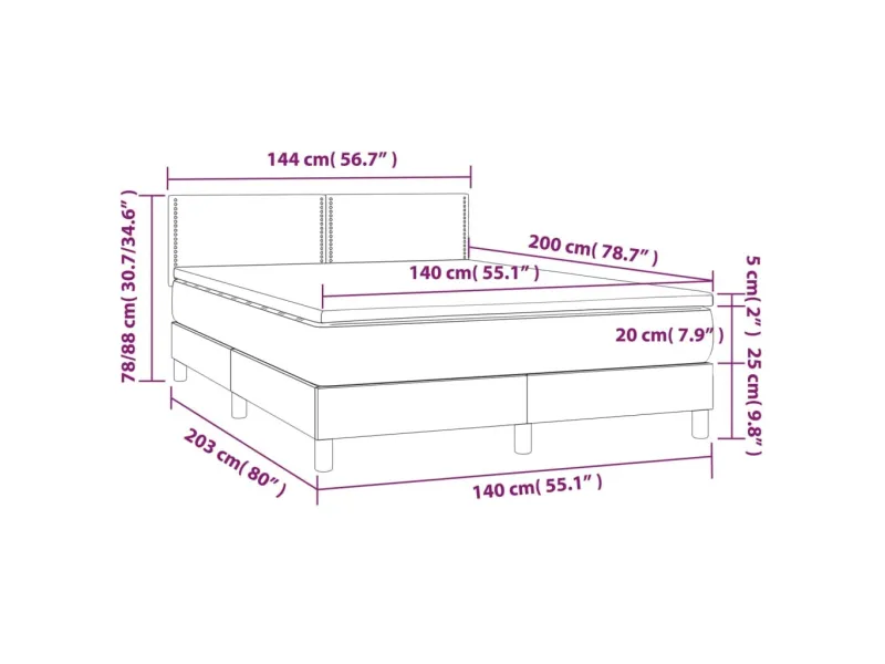 cadre de lit avec matelas Gris foncé 140x200cm Tissu