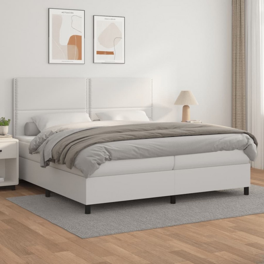 Cadre de lit avec matelas Blanc 200x200cm Similicuir