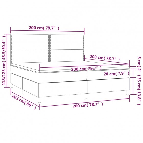 Cadre de lit avec matelas Blanc 200x200cm Similicuir