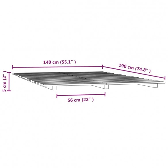 Cadre de lit blanc 140x190 cm bois de pin massif