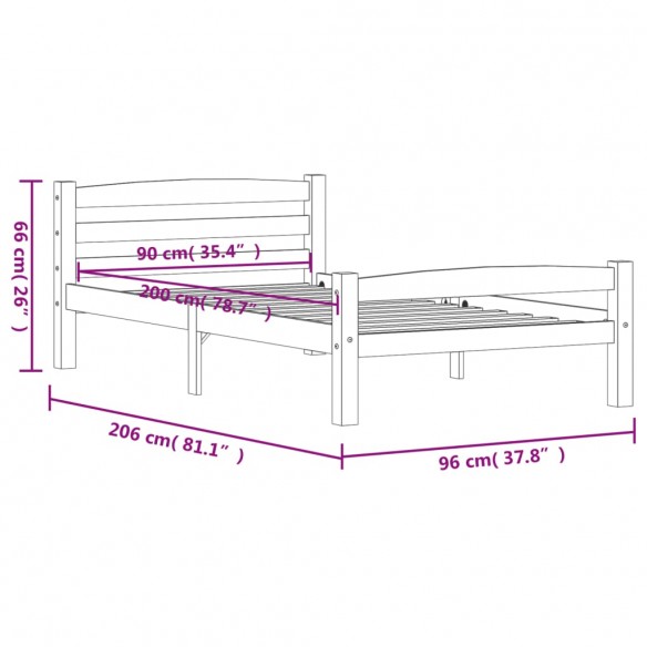 Cadre de lit blanc bois de pin massif 90x200 cm