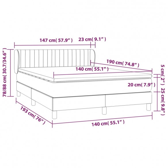 Cadre de lit avec matelas Noir 140x190 cm Tissu