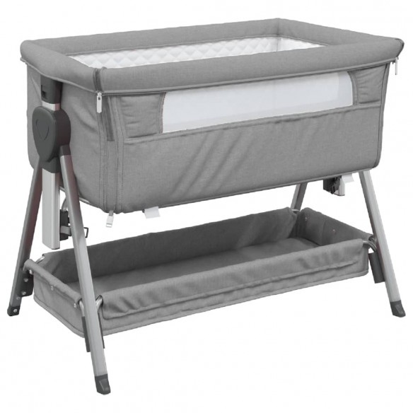 Lit pour bébé avec matelas Gris clair Tissu de lin