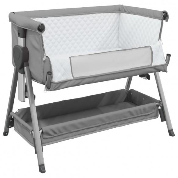 Lit pour bébé avec matelas Gris clair Tissu de lin