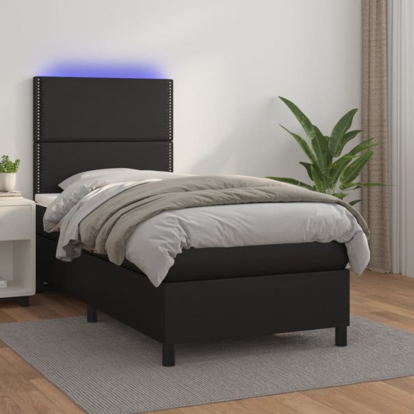 Cadre de lit avec matelas et LED Noir 90x200 cm