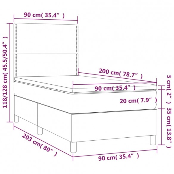 Cadre de lit avec matelas et LED Noir 90x200 cm