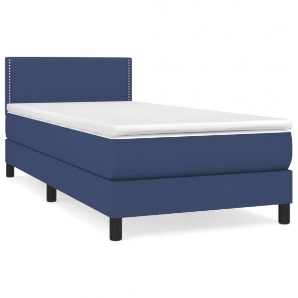 Cadre de lit avec matelas Bleu 90x200 cm Tissu