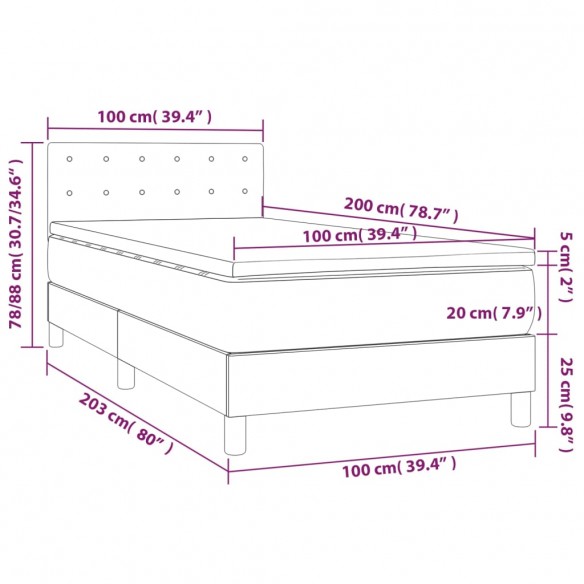 Cadre de lit avec matelas et LED Noir 100x200cm