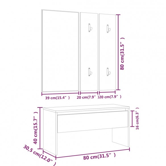 Ensemble de meubles de couloir Blanc brillant Bois d'ingénierie