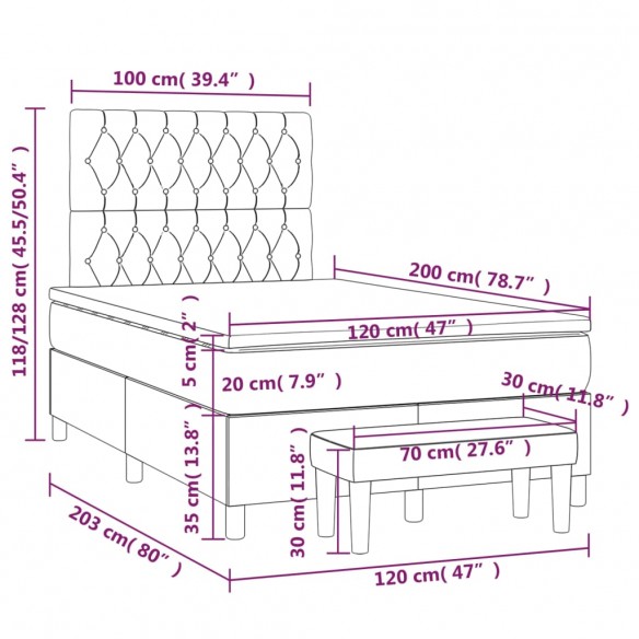 Cadre de lit avec matelas Gris clair 120x200cm Tissu