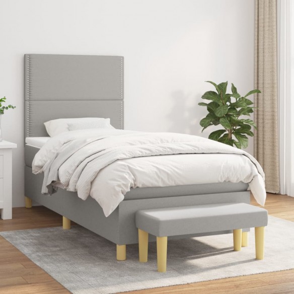 Cadre de lit avec matelas Gris clair 100x200cm Tissu