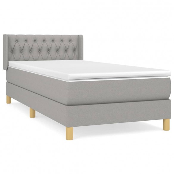 Cadre de lit avec matelas Gris clair 90x200 cm Tissu