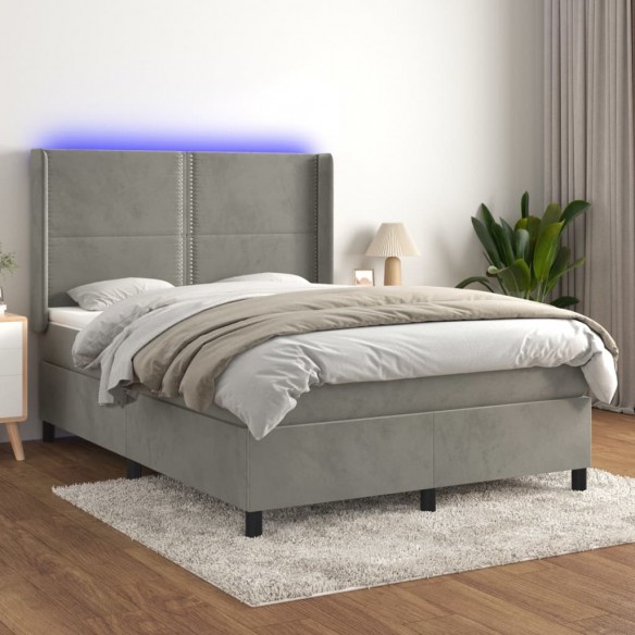 Cadre de lit matelas et LED Gris clair 140x200 cm