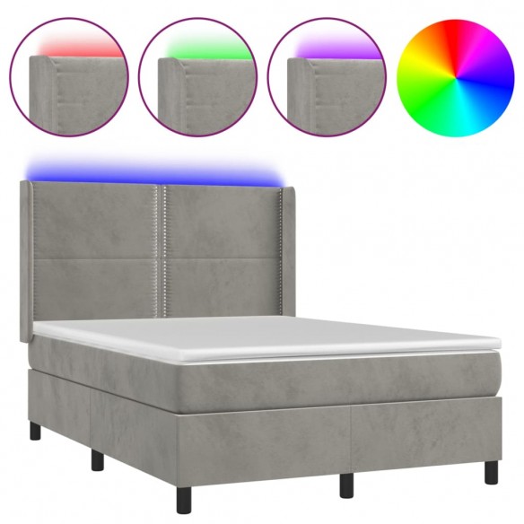 Cadre de lit matelas et LED Gris clair 140x200 cm