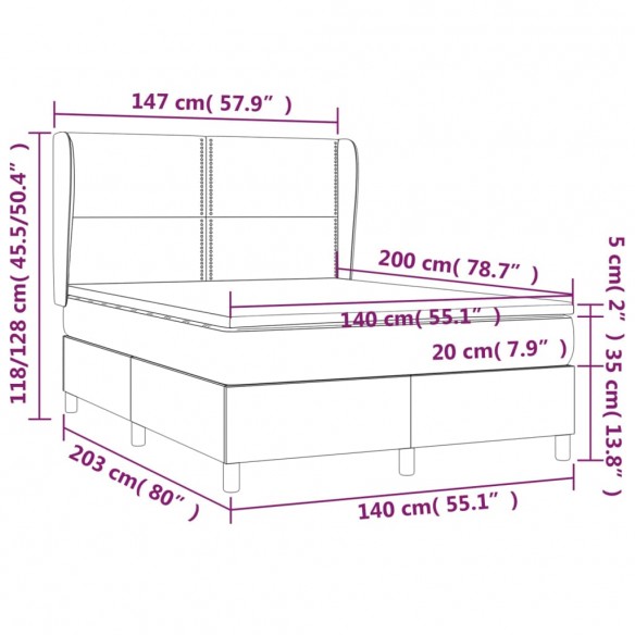 Cadre de lit et matelas Gris clair 140x200cm Velours