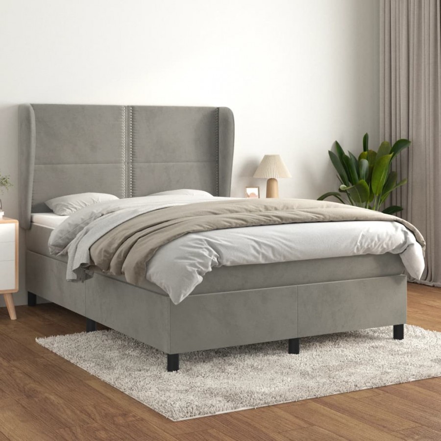 Cadre de lit et matelas Gris clair 140x190cm Velours