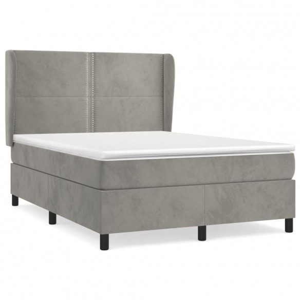 Cadre de lit et matelas Gris clair 140x190cm Velours