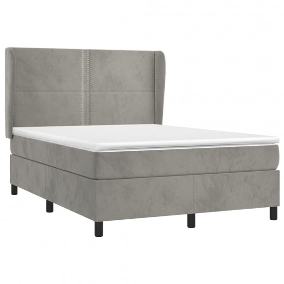 Cadre de lit et matelas Gris clair 140x190cm Velours