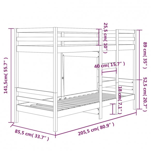 Lit superposé Blanc 80x200 cm Bois de pin massif