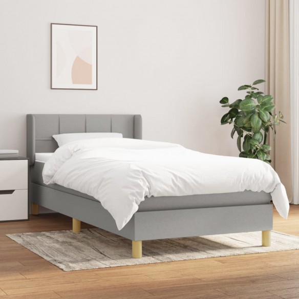 Cadre de lit avec matelas Gris clair 100x200cm Tissu