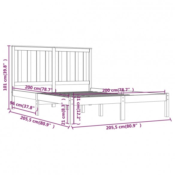 Cadre de lit Bois de pin massif 200x200 cm