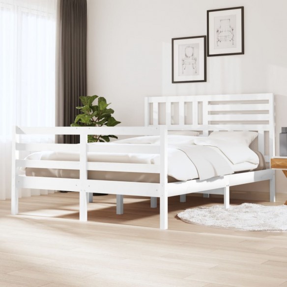 Cadre de lit Blanc Bois massif 135x190 cm Double