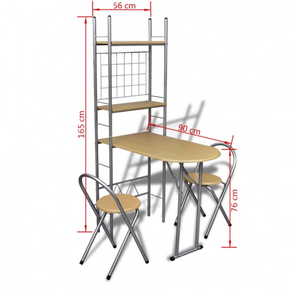 Jeu de bar petit-déjeuner pliable avec 2 chaises