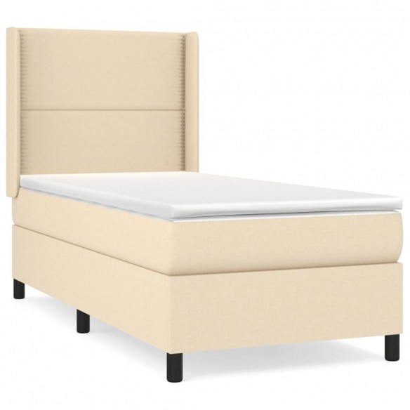 Cadre de lit avec matelas Crème 100x200 cm Tissu