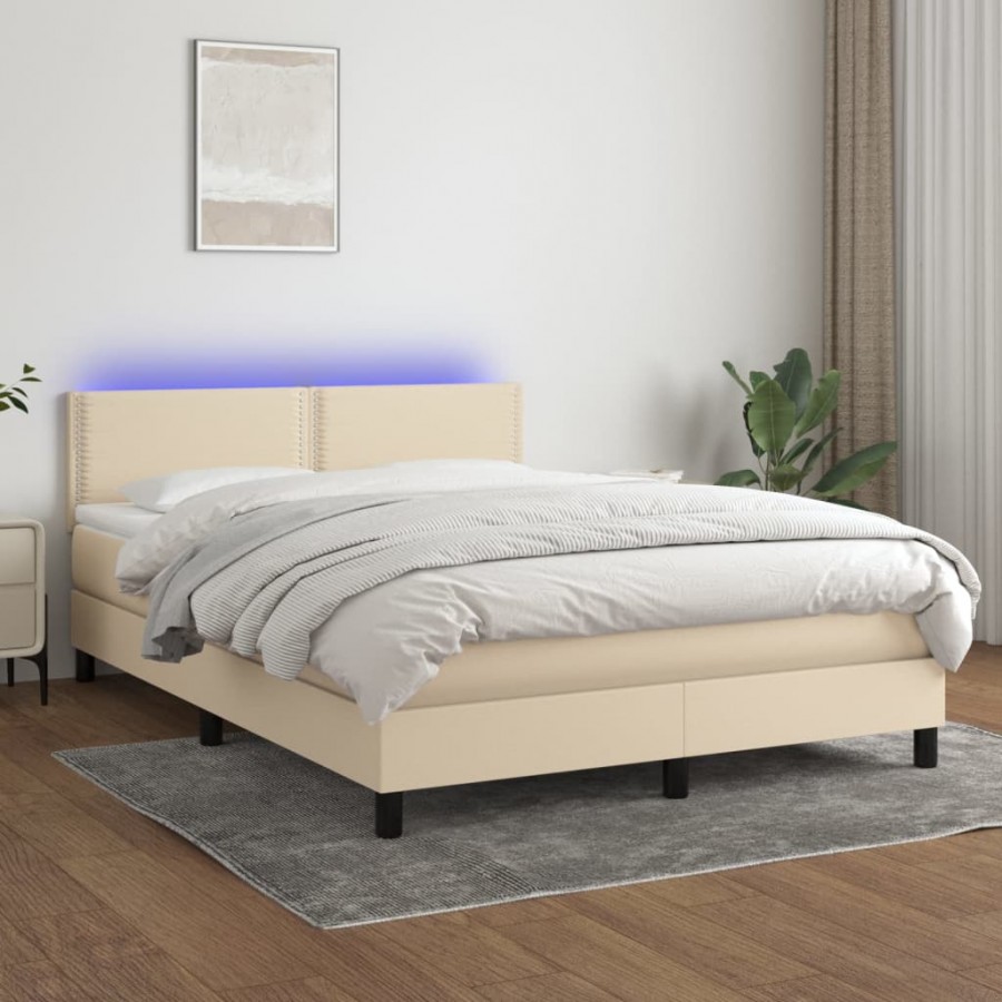 Cadre de lit avec matelas LED Crème 140x200 cm Tissu