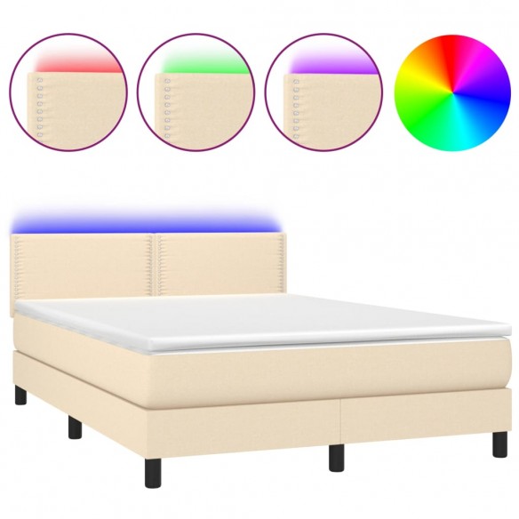 Cadre de lit avec matelas LED Crème 140x200 cm Tissu