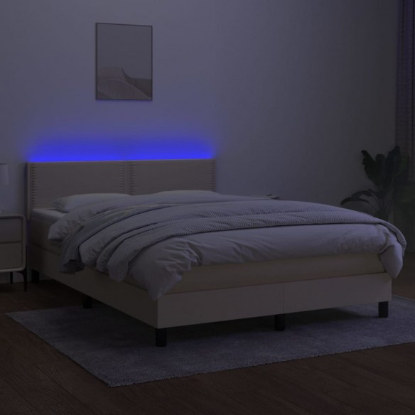 Cadre de lit avec matelas LED Crème 140x200 cm Tissu