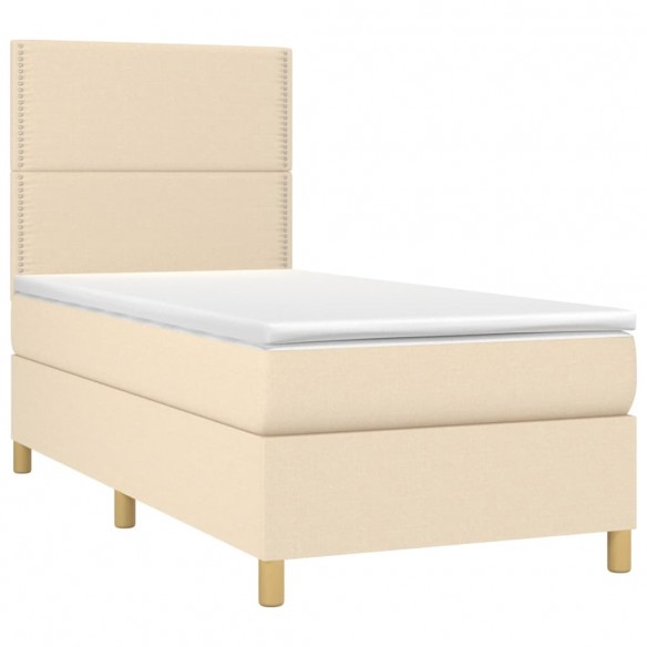 Cadre de lit et matelas et LED Crème 100x200cm Tissu