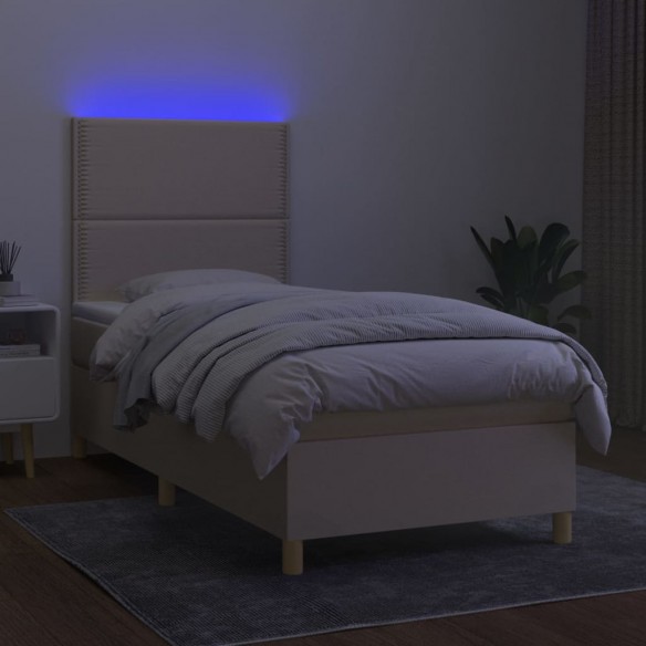 Cadre de lit et matelas et LED Crème 100x200cm Tissu