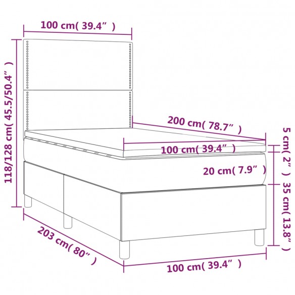 Cadre de lit et matelas et LED Crème 100x200cm Tissu