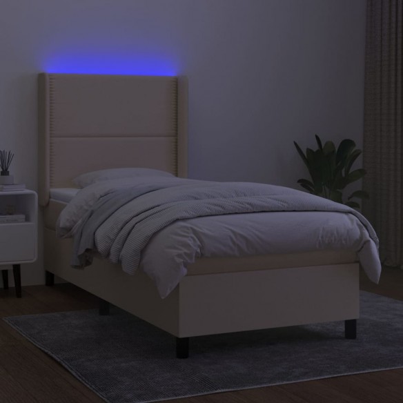 Cadre de lit matelas LED Crème 100x200 cm Tissu