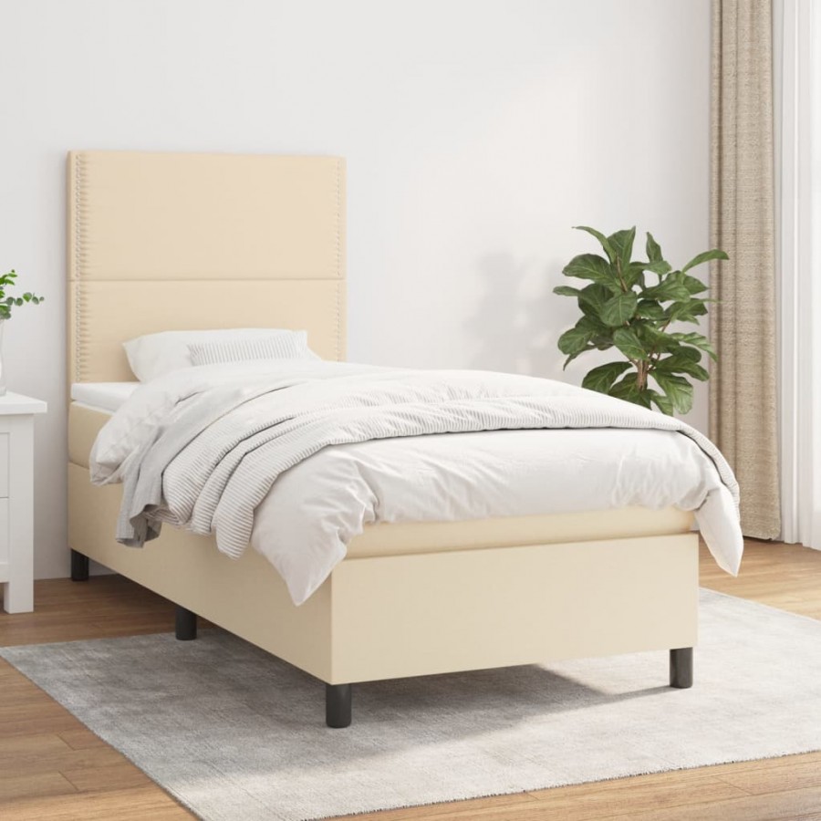 Cadre de lit avec matelas Crème 100x200 cm Tissu