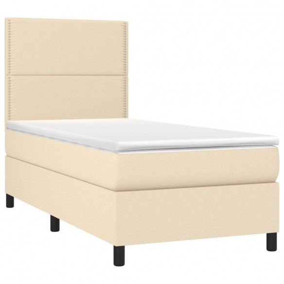 Cadre de lit avec matelas Crème 100x200 cm Tissu