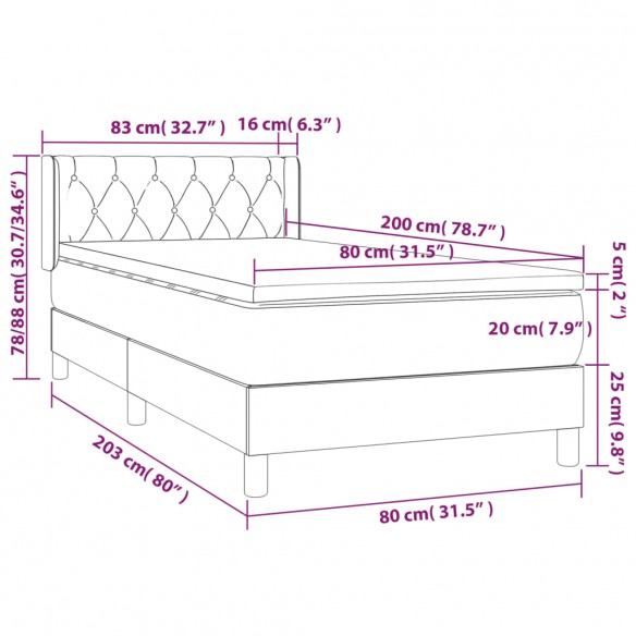 Cadre de lit avec matelas Gris clair 80x200 cm Tissu