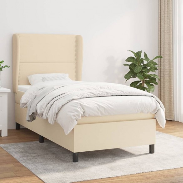 Cadre de lit avec matelas Crème 100x200 cm Tissu