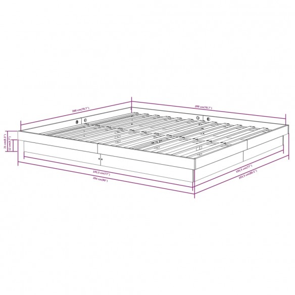 Cadre de lit Noir Bois massif 200x200 cm