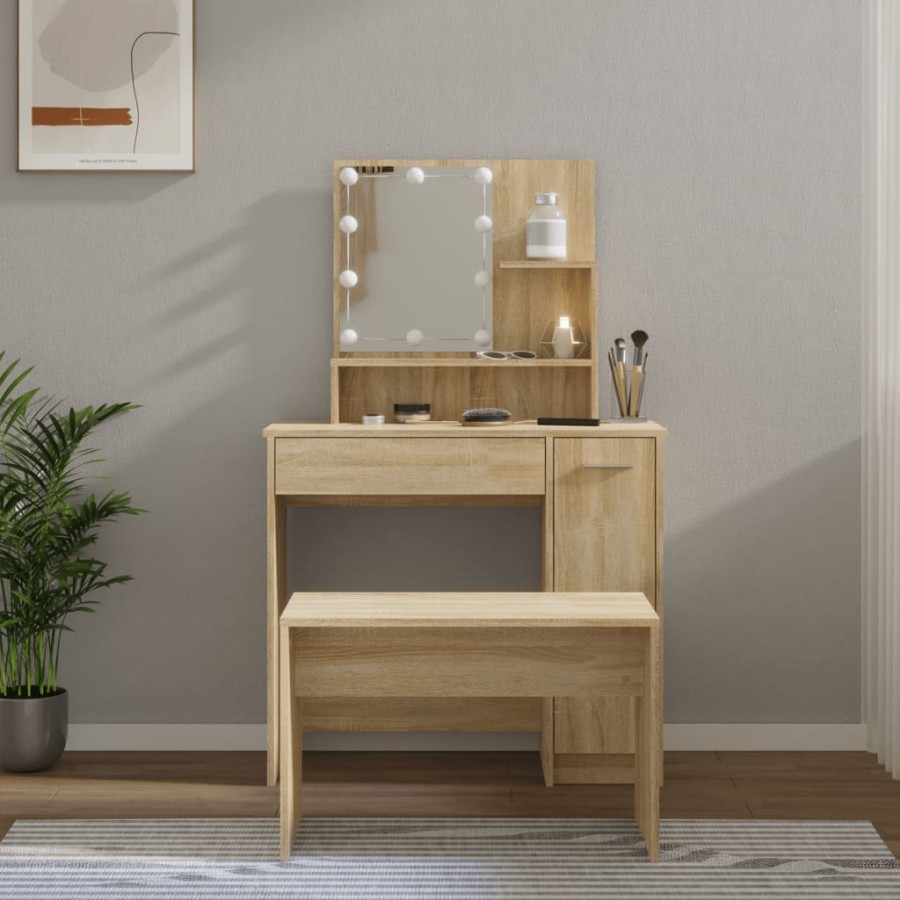 Ensemble de coiffeuse avec LED Chêne sonoma Bois d'ingénierie