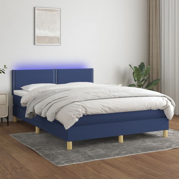 Cadre de lit avec matelas LED Bleu 140x200 cm Tissu