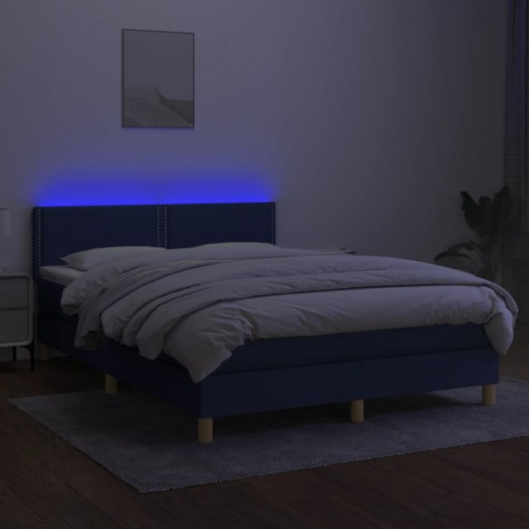 Cadre de lit avec matelas LED Bleu 140x200 cm Tissu